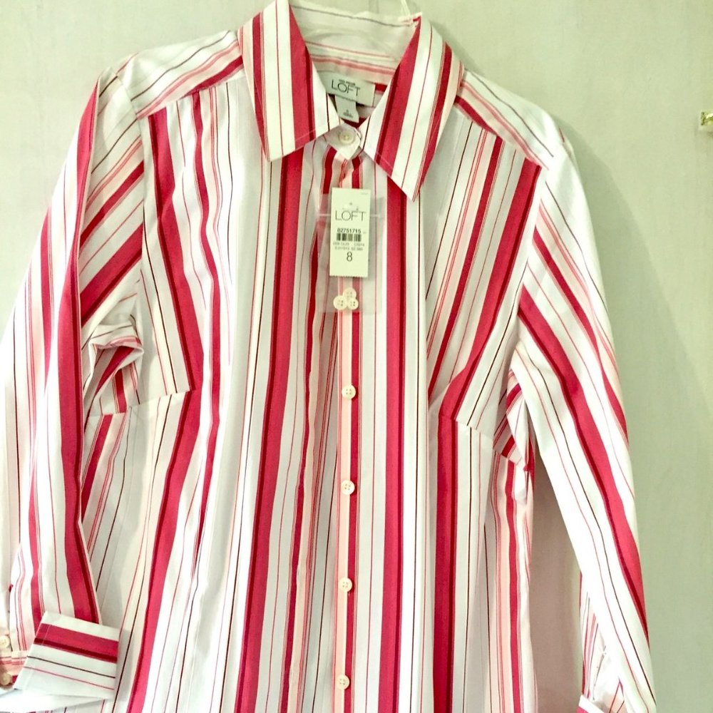 NWT Ann Taylor Loft Pink & White Shirt Size 8